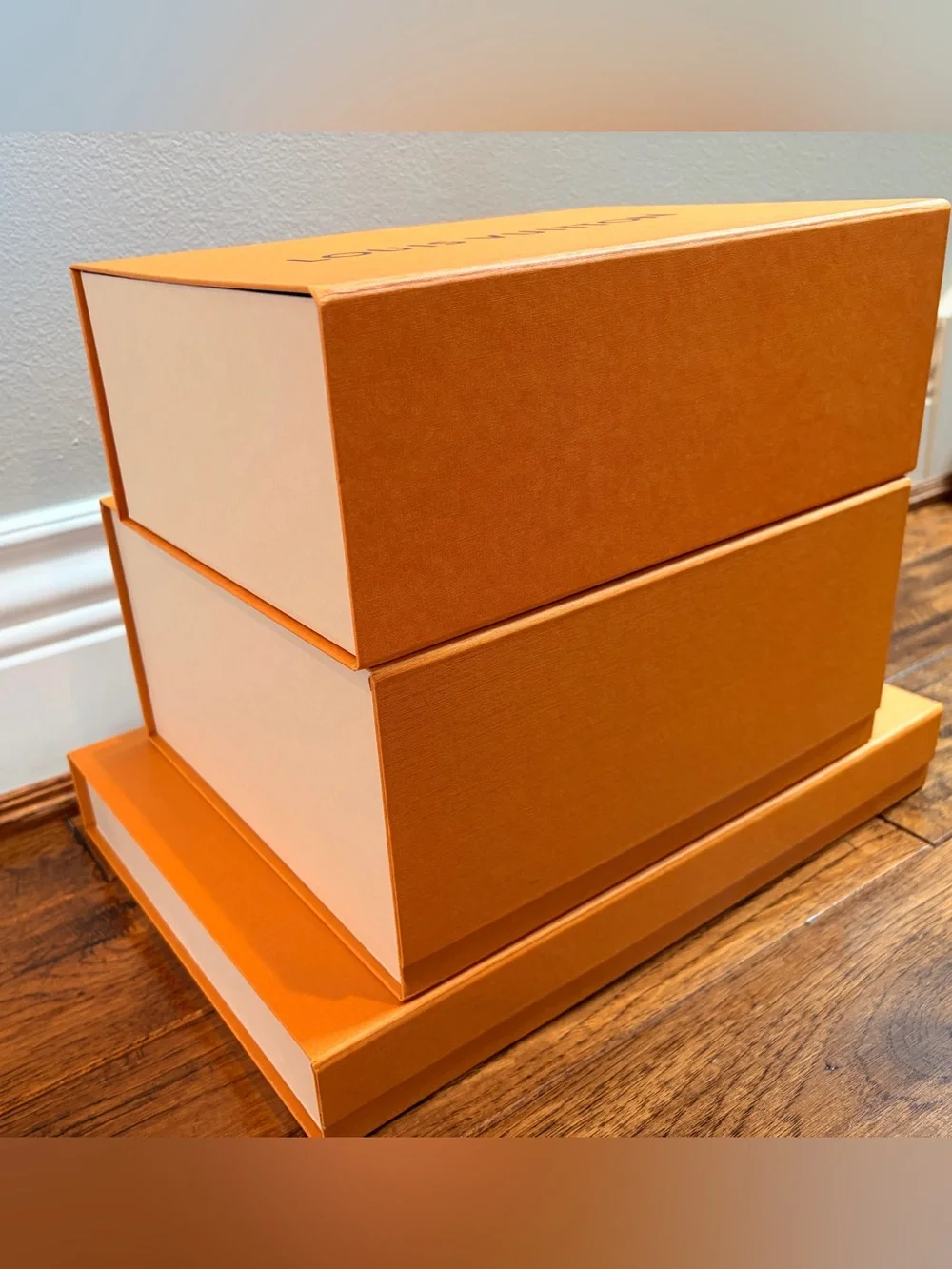 Louis Vuitton Bright Orange Logo Gift Boxes Trio